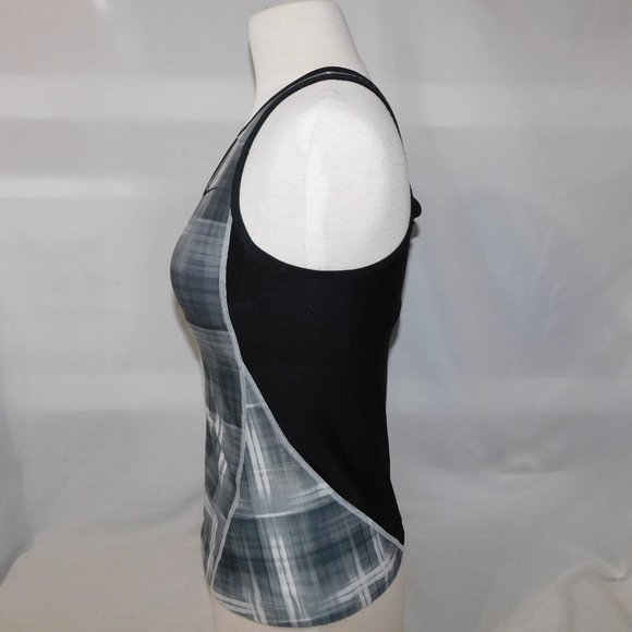 Nike Dry-Fit Womens M Gray White Black Fitted Workout Tank Top Fitted Shelf Bra - Picture 5 of 10